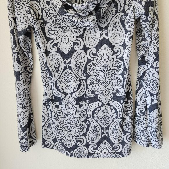 AERODYNAMICS paisley long sleeve hoodie navy and white V-neck pullover Sz S Boho - Picture 5 of 8